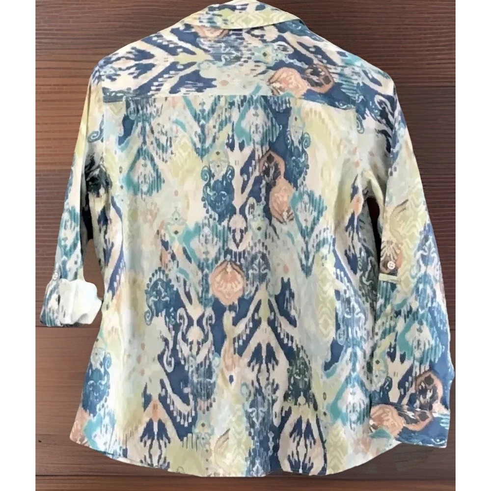 Chicos NO IRON Art To Wear Abstract Button Down Blouse EUC Sz 4/6 Petite - Picture 7 of 8